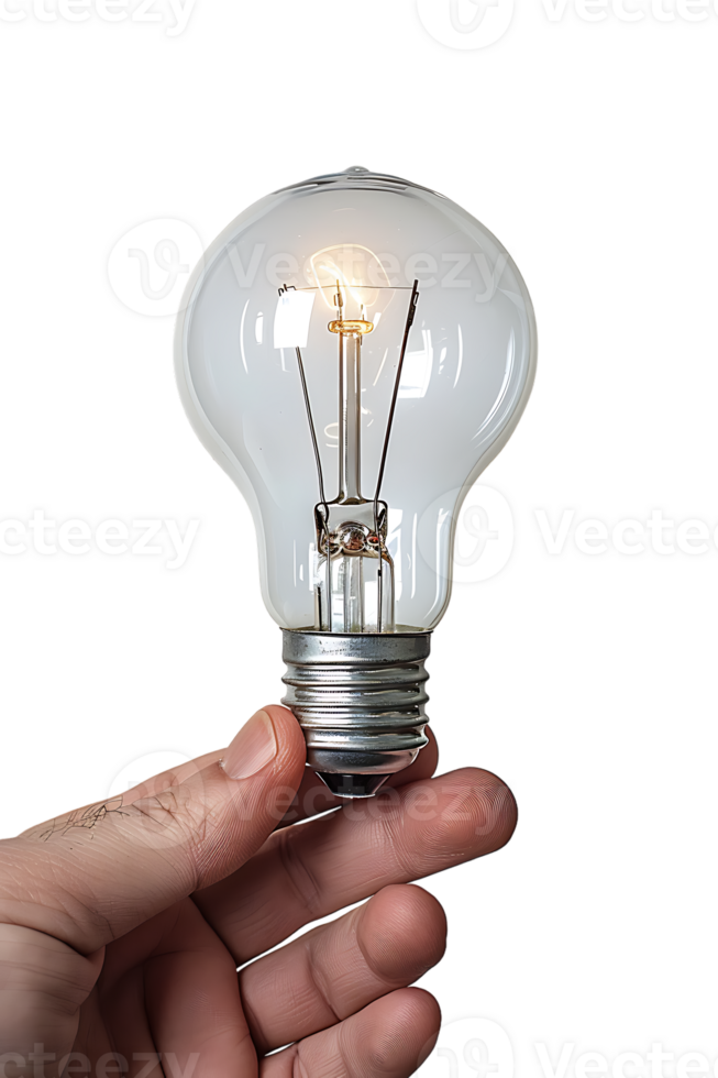 Hand holding a lightbulb, isolated against a transparent background png