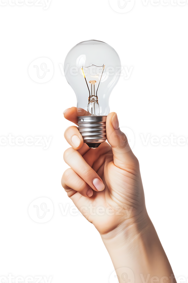 Hand holding a lightbulb, isolated against a transparent background png