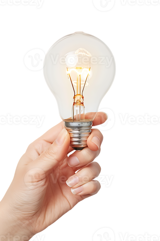 Hand holding a lightbulb, isolated against a transparent background png