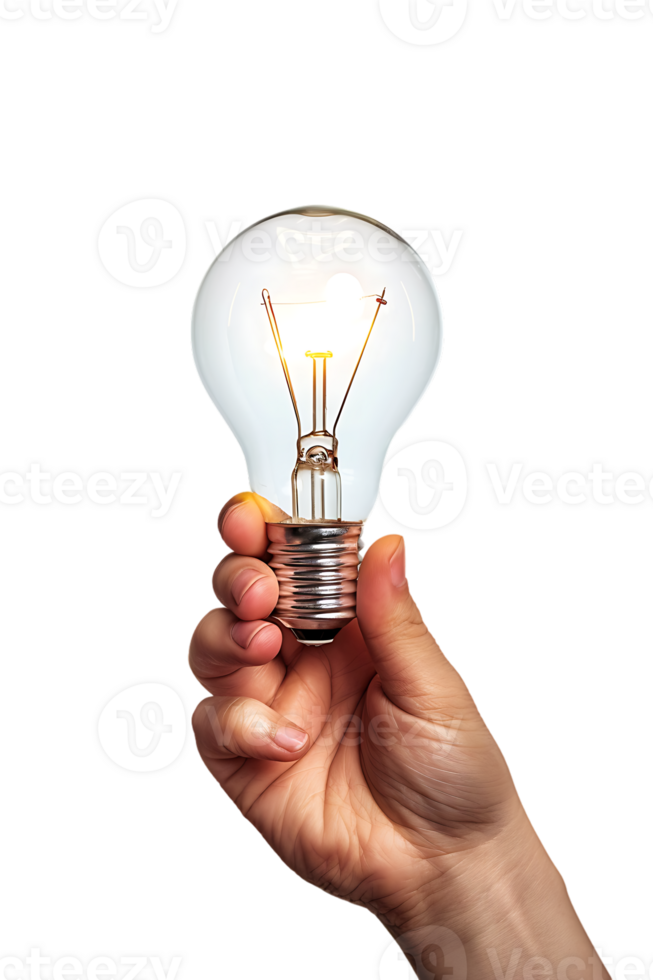 Hand holding a lightbulb, isolated against a transparent background png