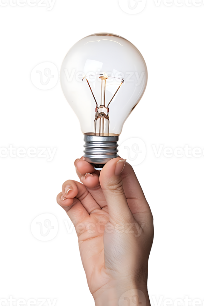 Hand holding a lightbulb, isolated against a transparent background png