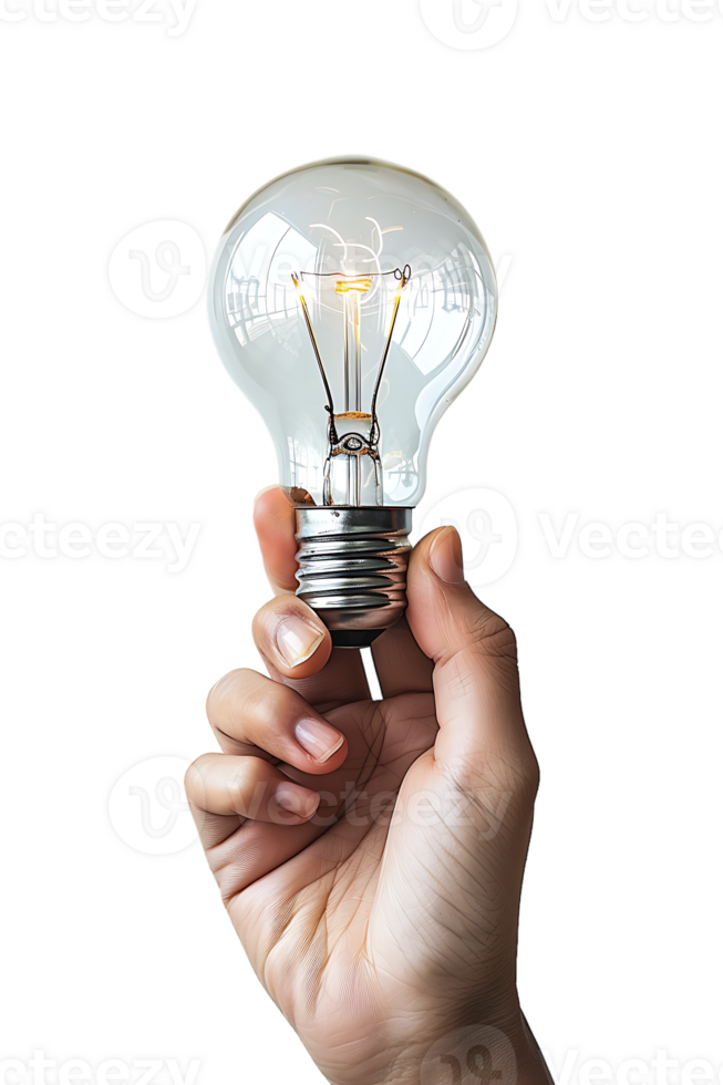 Hand holding a lightbulb, isolated against a transparent background png