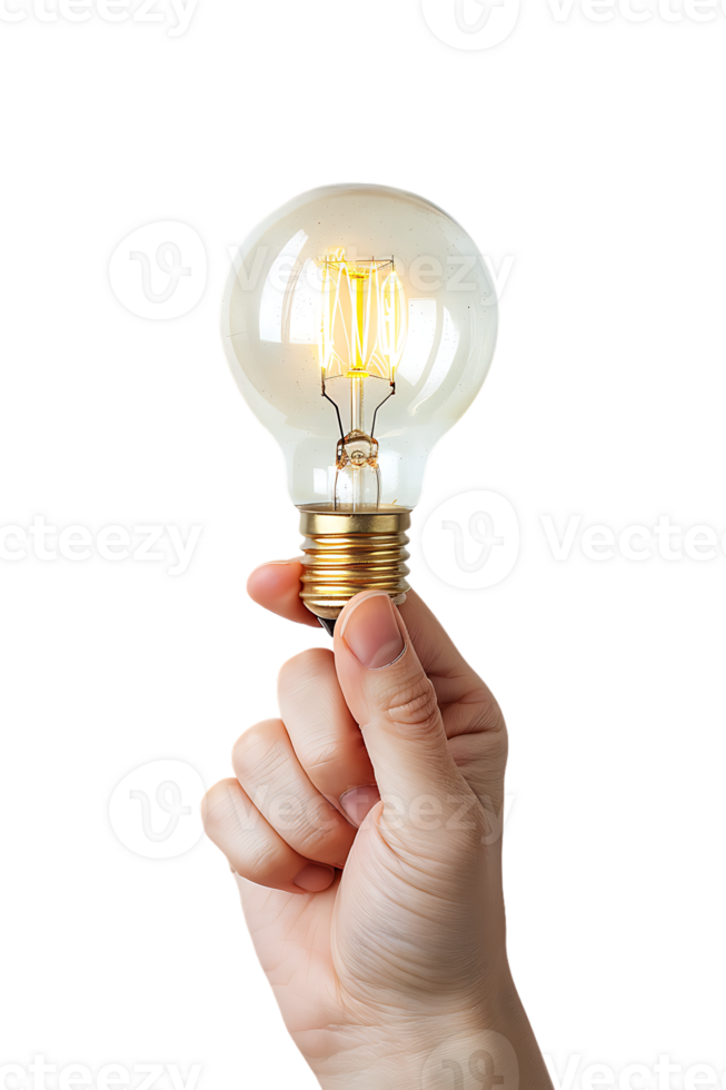 Hand holding a lightbulb, isolated against a transparent background png