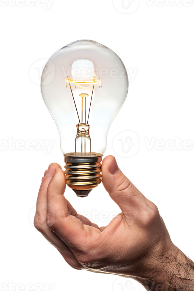 Hand holding a lightbulb, isolated against a transparent background png