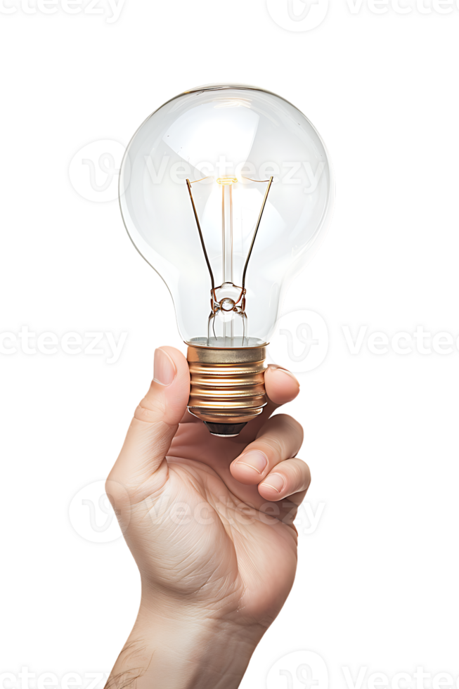 Hand holding a lightbulb, isolated against a transparent background png