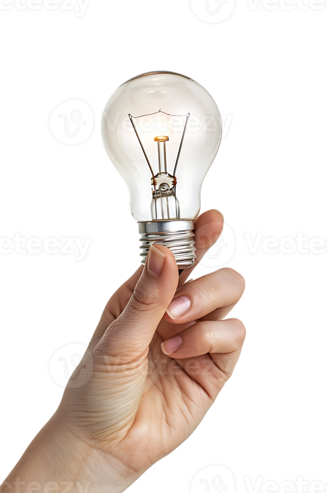 Hand holding a lightbulb, isolated against a transparent background png