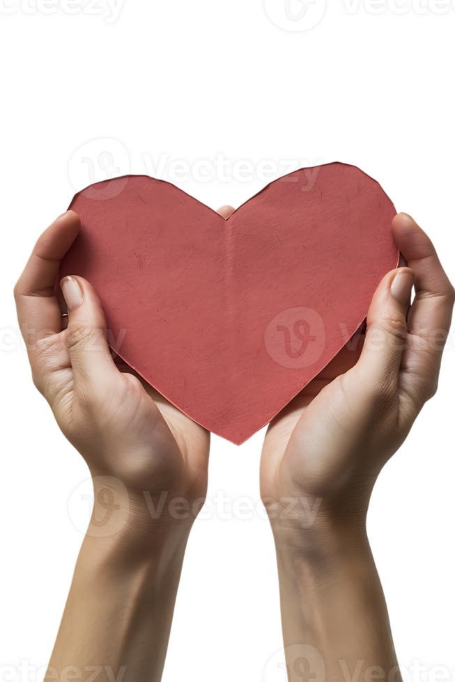 hands holding a paper heart, isolated against a transparent background png