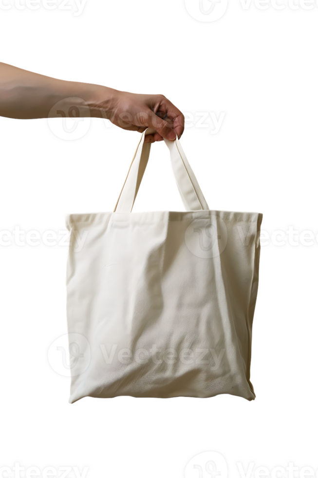 Hand holding a tote bag, isolated against a transparent background png