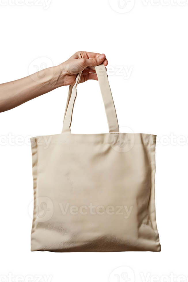 Hand holding a tote bag, isolated against a transparent background png