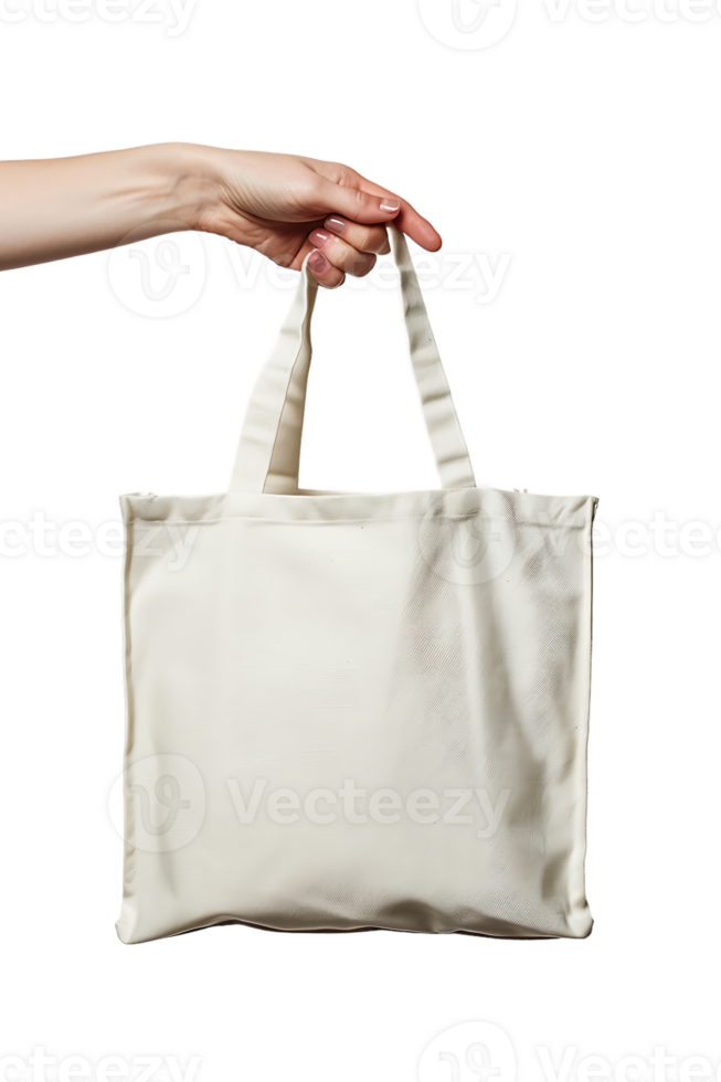Hand holding a tote bag, isolated against a transparent background png