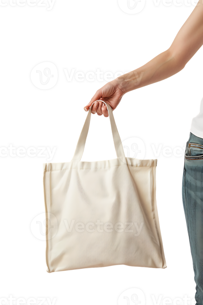 Hand holding a tote bag, isolated against a transparent background png
