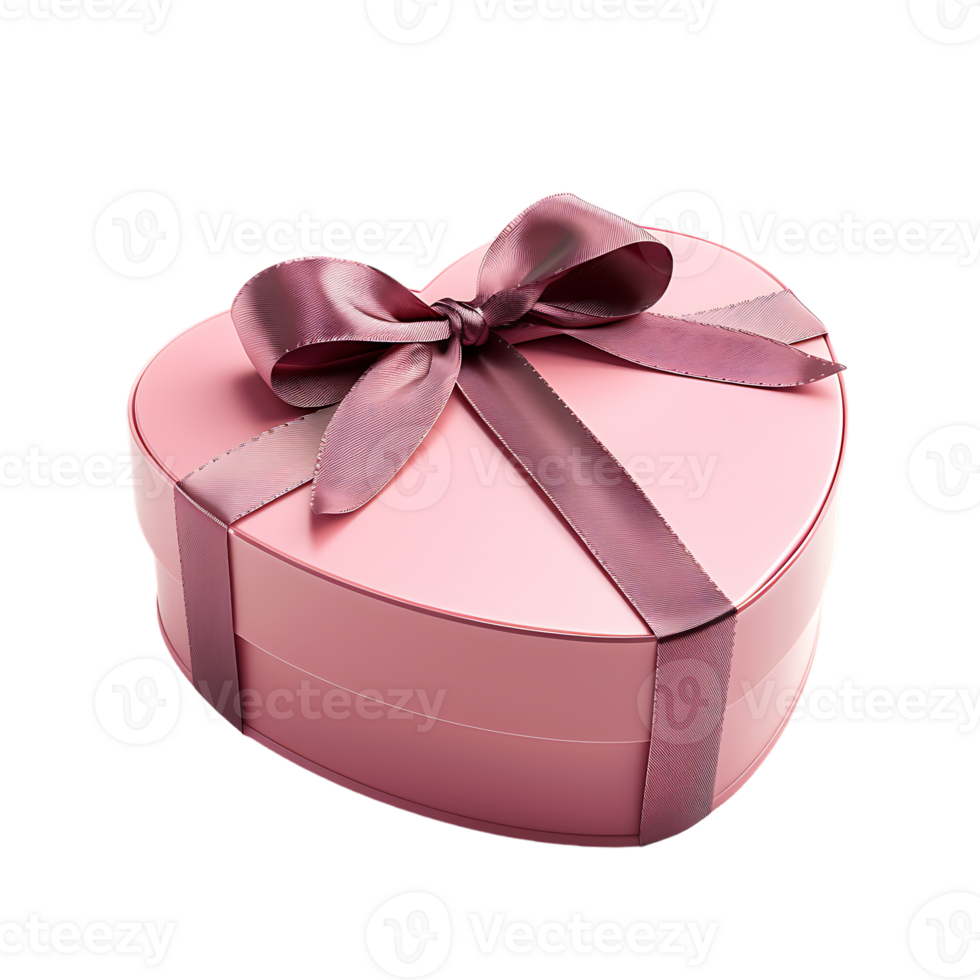 Heart gift box with ribbon, isolated against a transparent background png