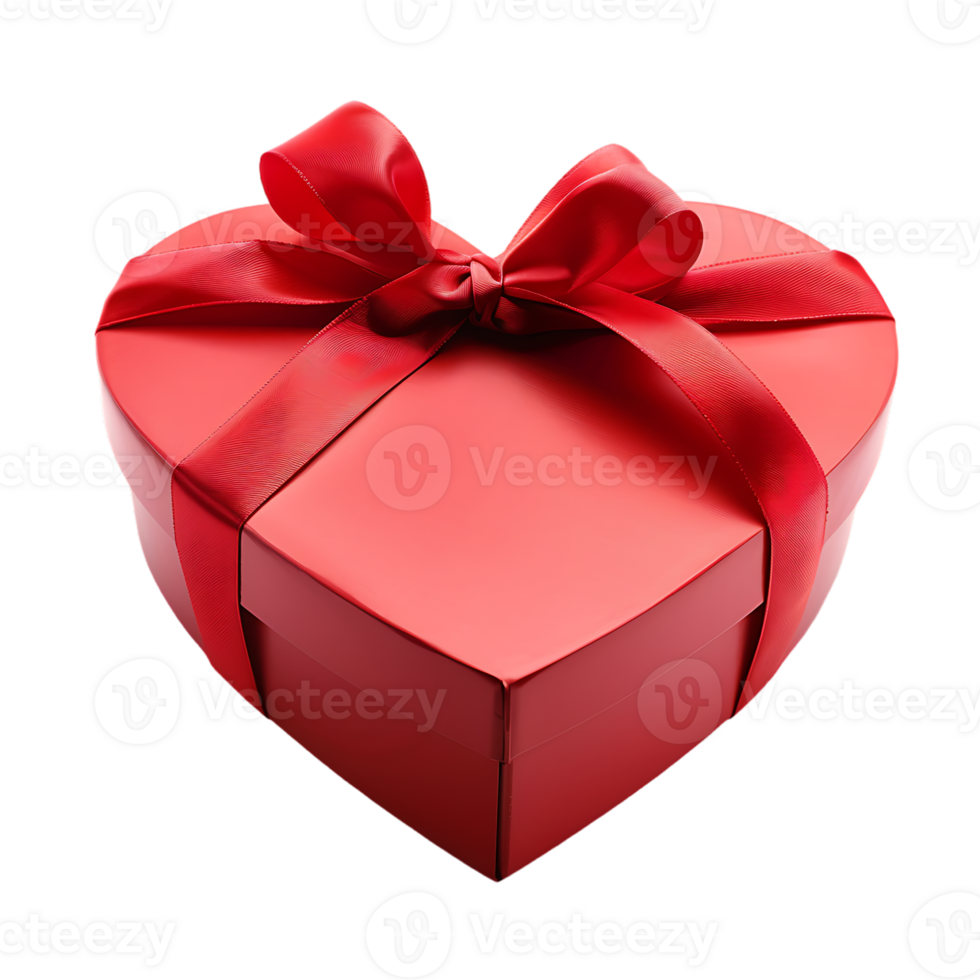 Heart gift box with ribbon, isolated against a transparent background png