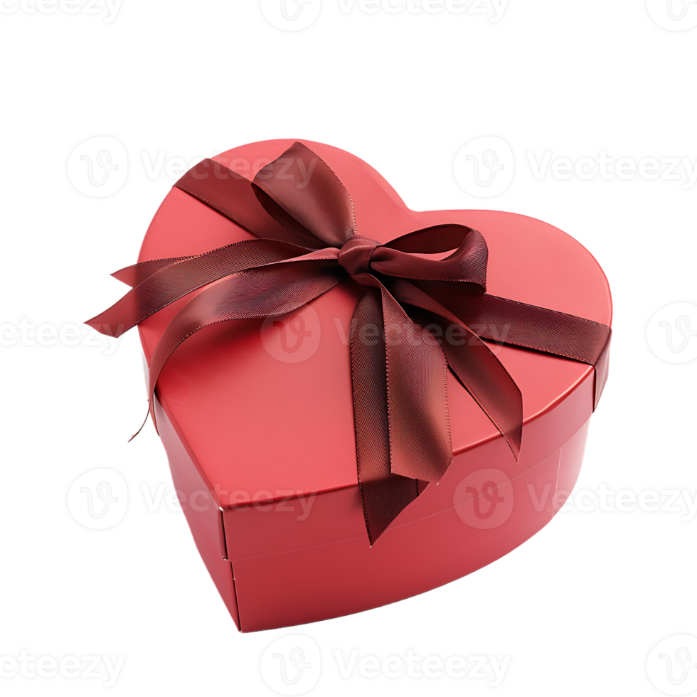 Heart gift box with ribbon, isolated against a transparent background png
