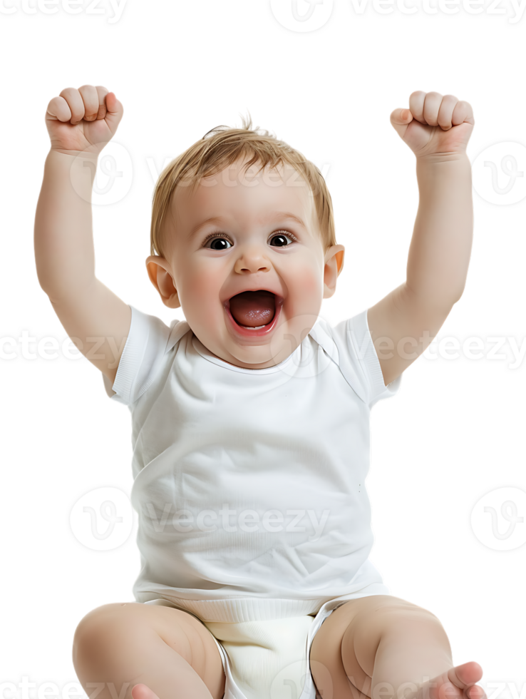 Happy excited baby, isolated against a transparent background png