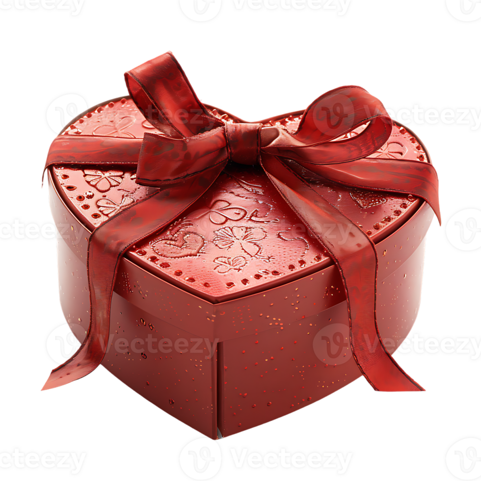 Heart gift box with ribbon, isolated against a transparent background png