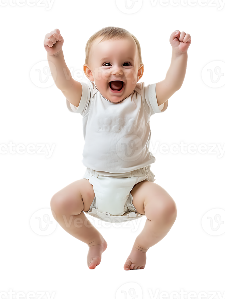 Happy excited baby, isolated against a transparent background png