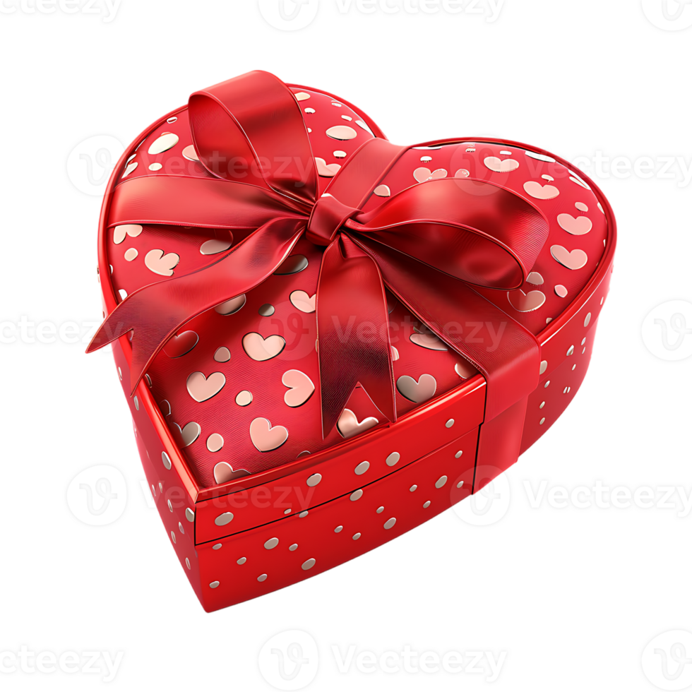 Heart gift box with ribbon, isolated against a transparent background png