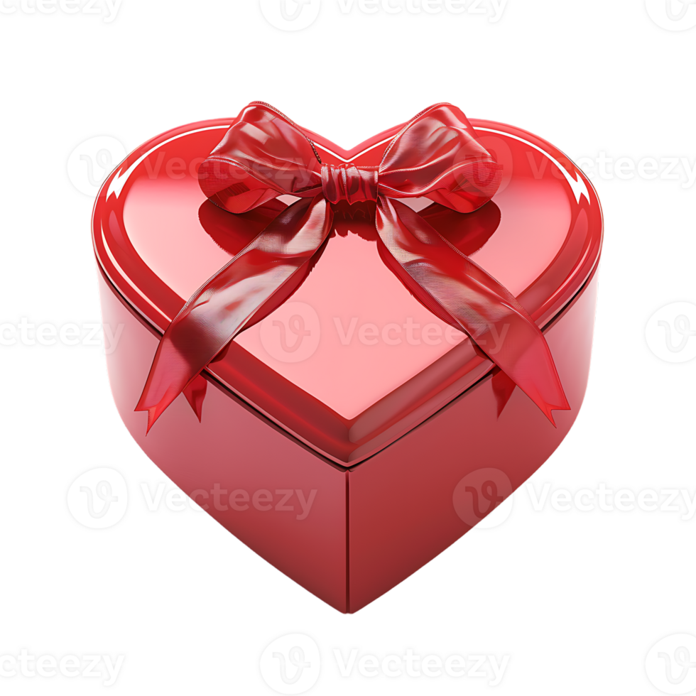 Heart gift box with ribbon, isolated against a transparent background png