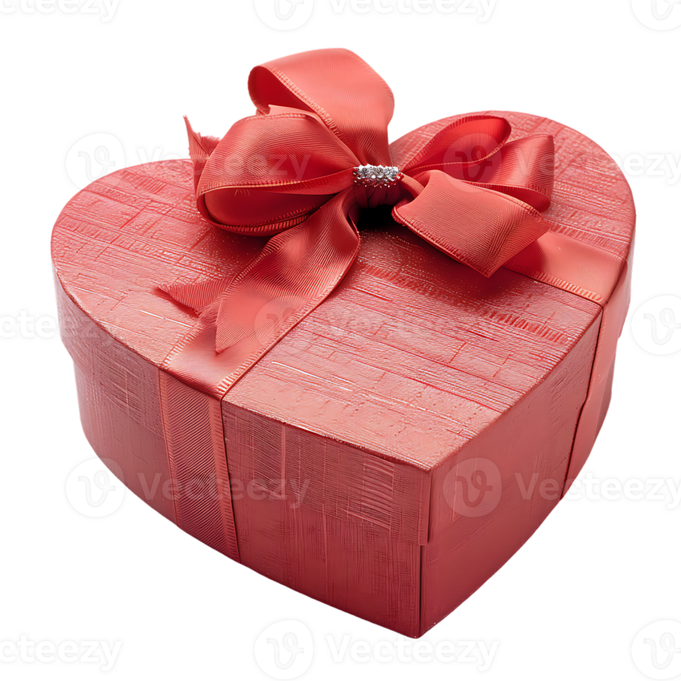 Heart gift box with ribbon, isolated against a transparent background png