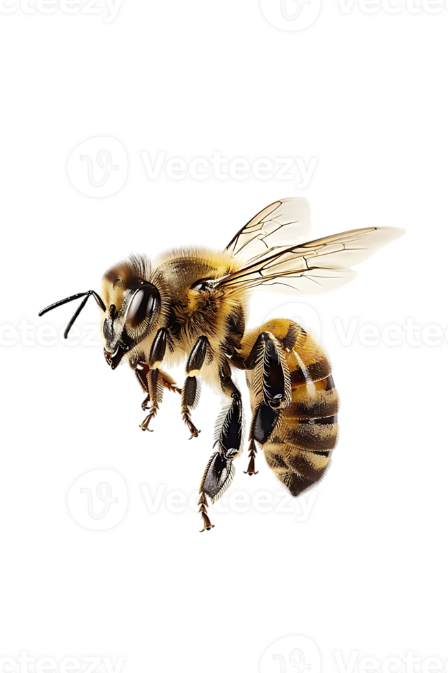 Honey bee flying, isolated on a transparent background png