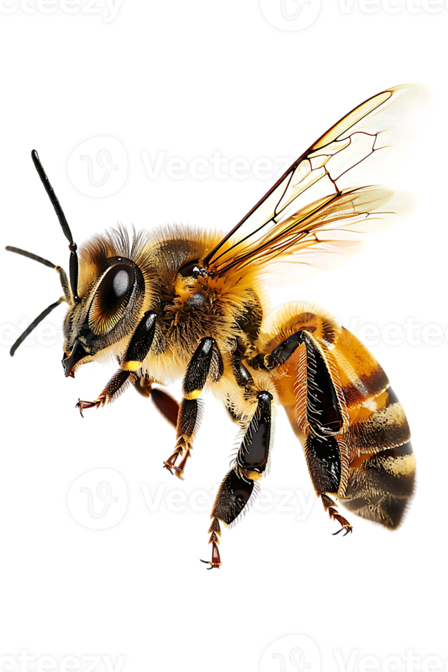 Honey bee flying, isolated on a transparent background png