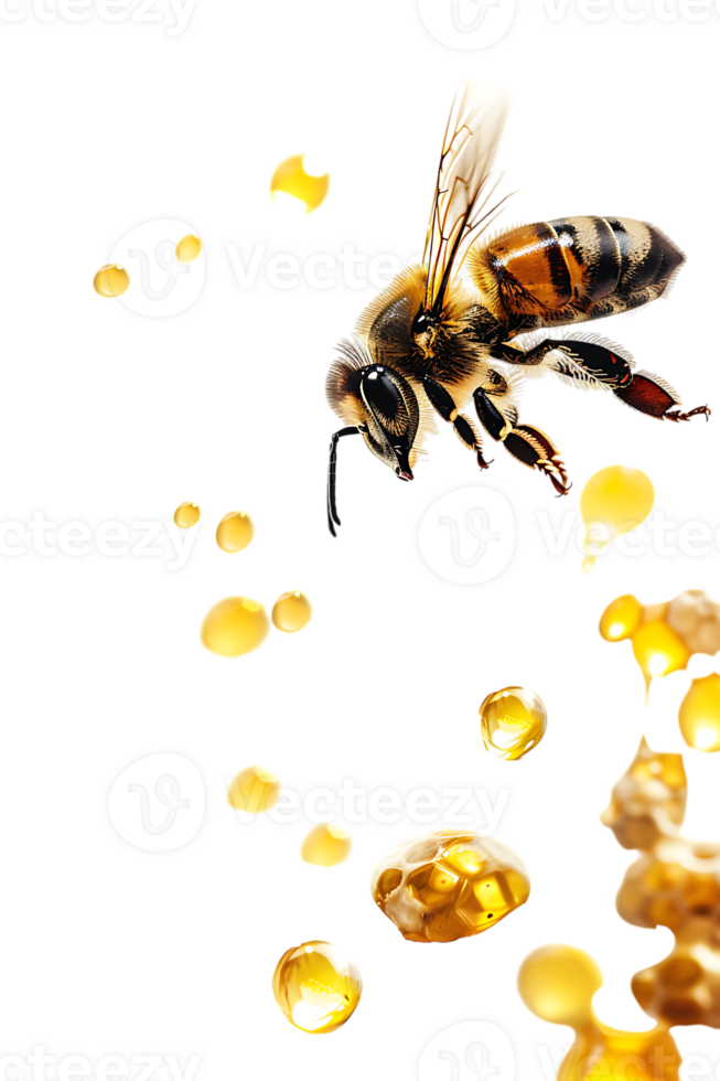 Honey bee flying, isolated on a transparent background png