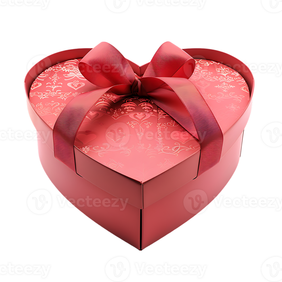 Heart gift box with ribbon, isolated against a transparent background png