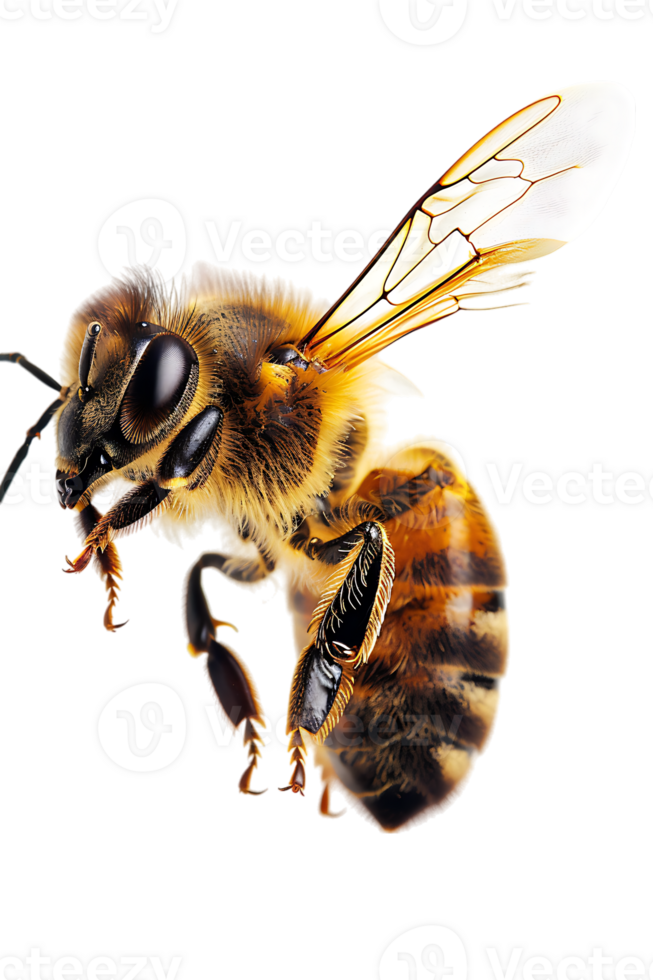 Honey bee flying, isolated on a transparent background png