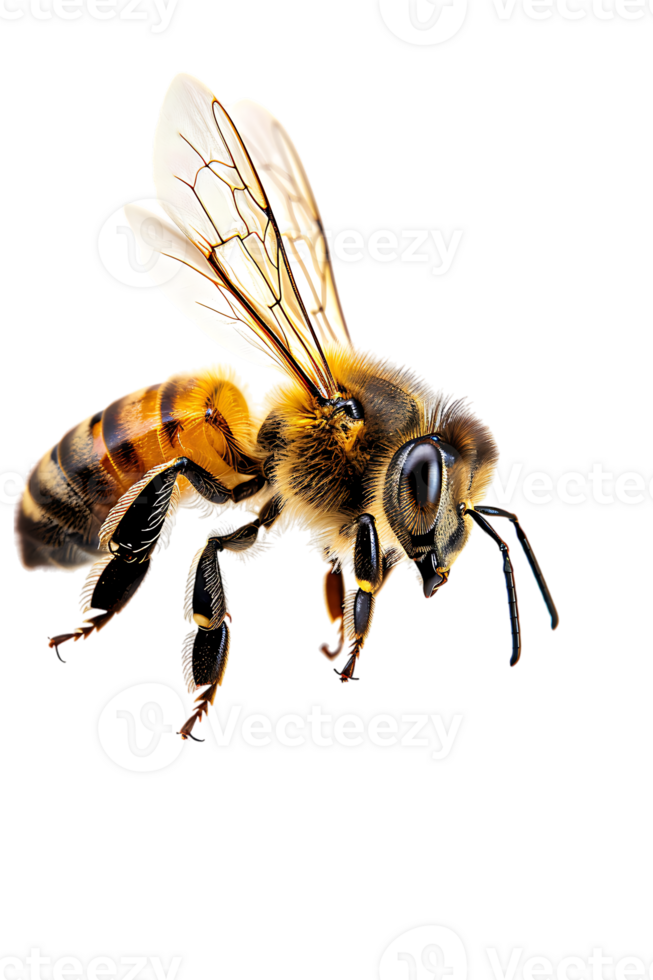 Honey bee flying, isolated on a transparent background png