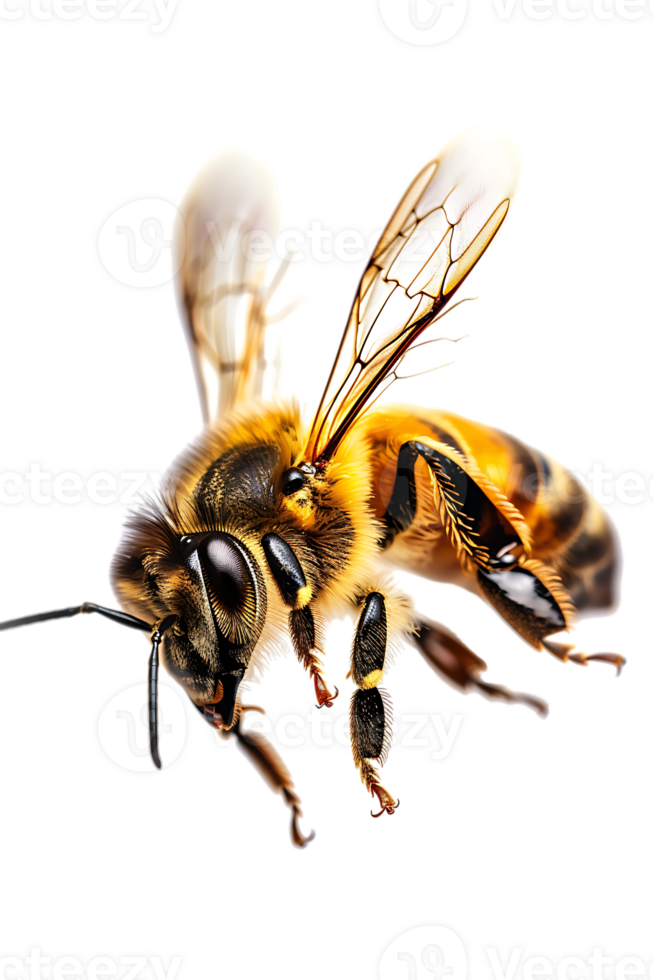 Honey bee flying, isolated on a transparent background png
