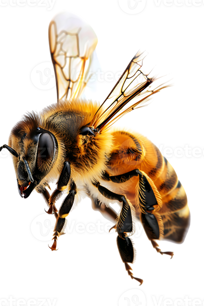 Honey bee flying, isolated on a transparent background png