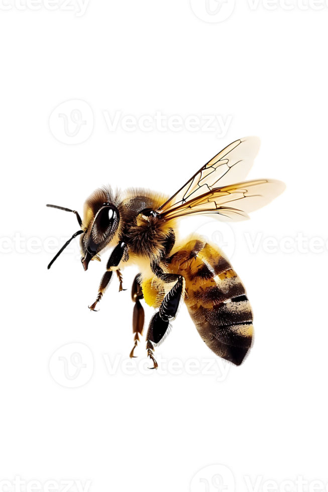 Honey bee flying, isolated on a transparent background png
