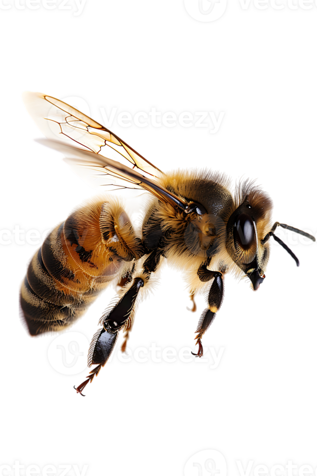 Honey bee flying, isolated on a transparent background png