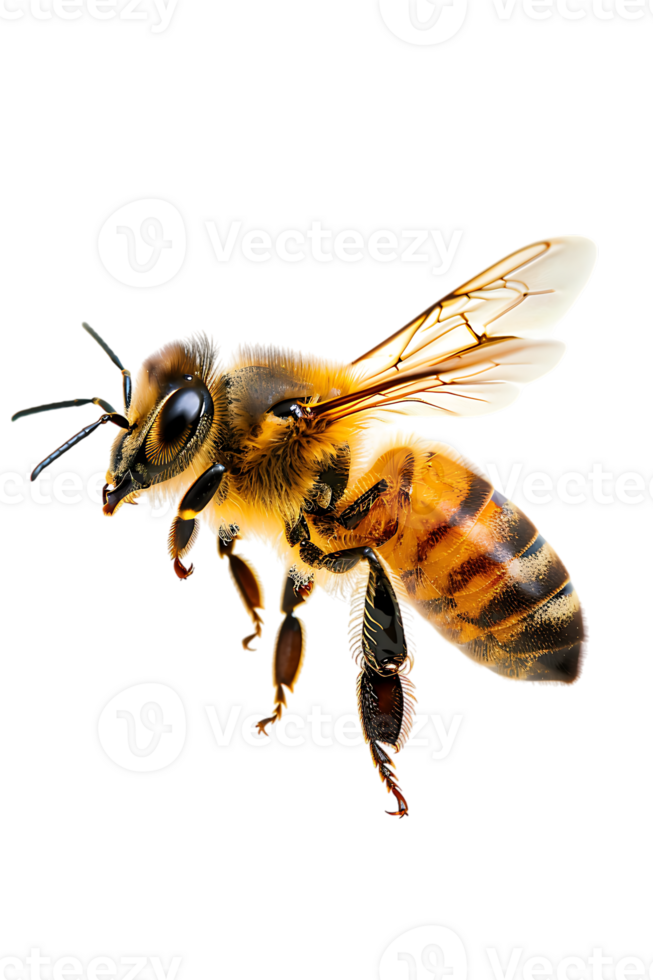 Honey bee flying, isolated on a transparent background png