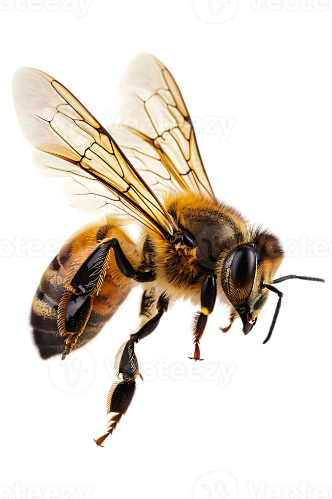 Honey bee flying, isolated on a transparent background png