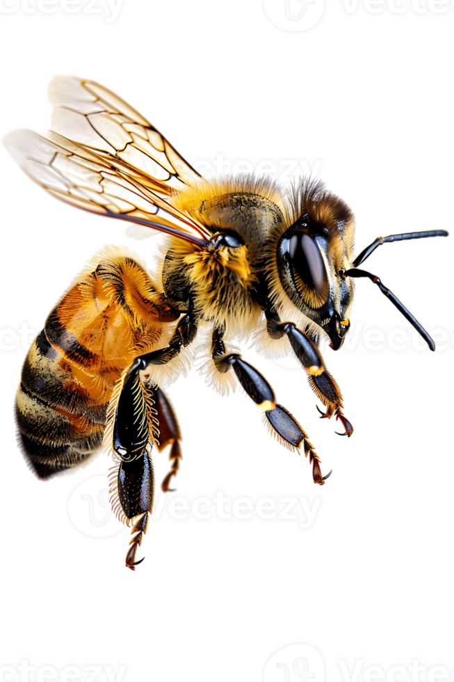 Honey bee flying, isolated on a transparent background png