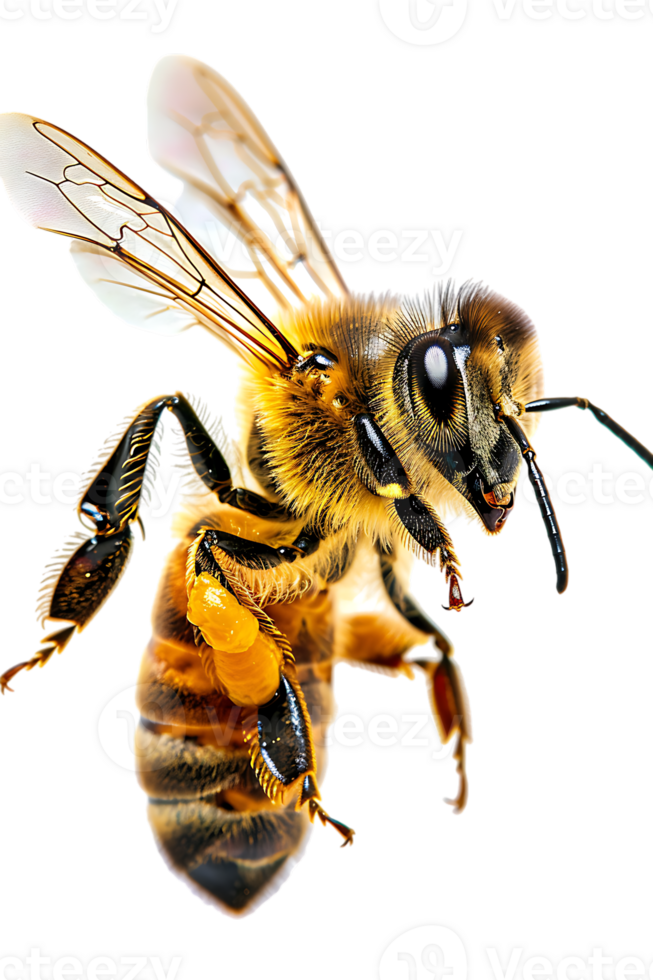 Honey bee flying, isolated on a transparent background png