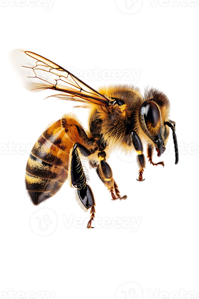 Honey bee flying, isolated on a transparent background png