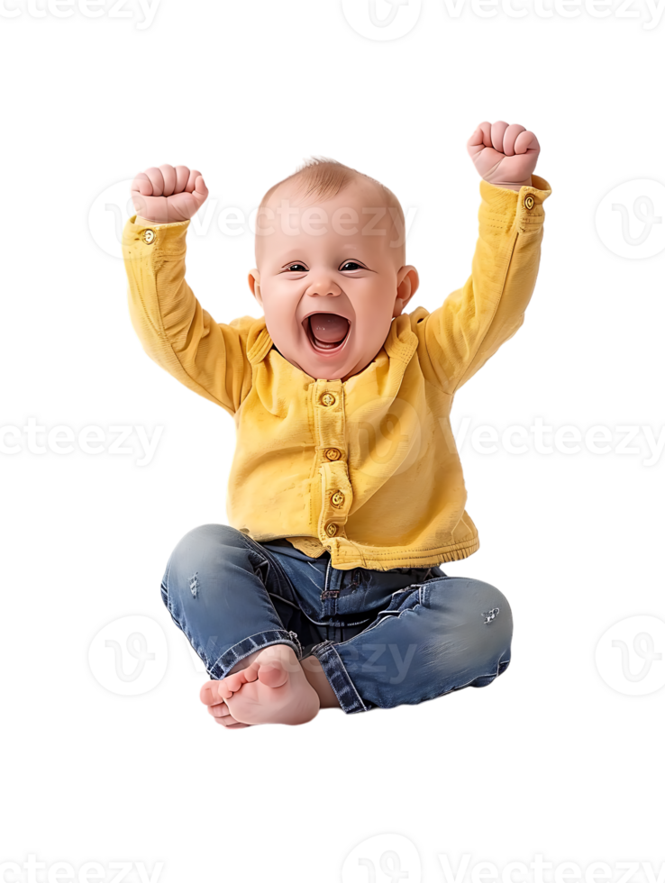 Happy excited baby, isolated against a transparent background png