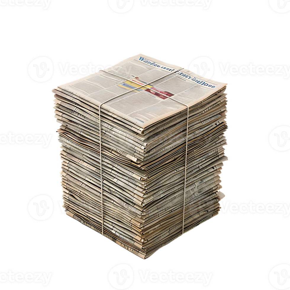 Isometric stack of newspapers, isolated against a transparent background png