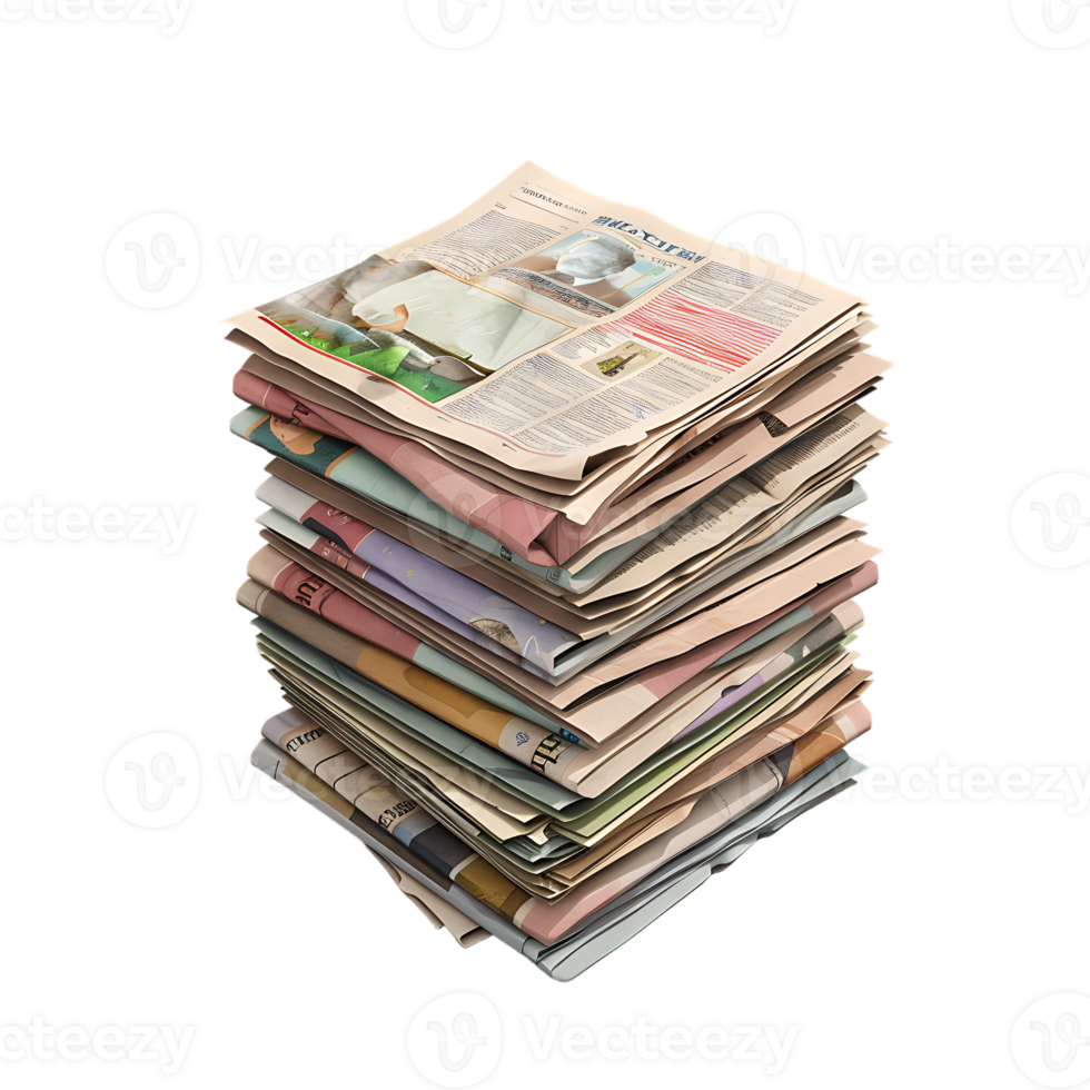 isometrische stack van kranten, geïsoleerd tegen een transparant achtergrond png