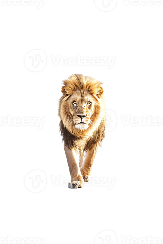 Lion walking, front view, isolated on a transparent background png