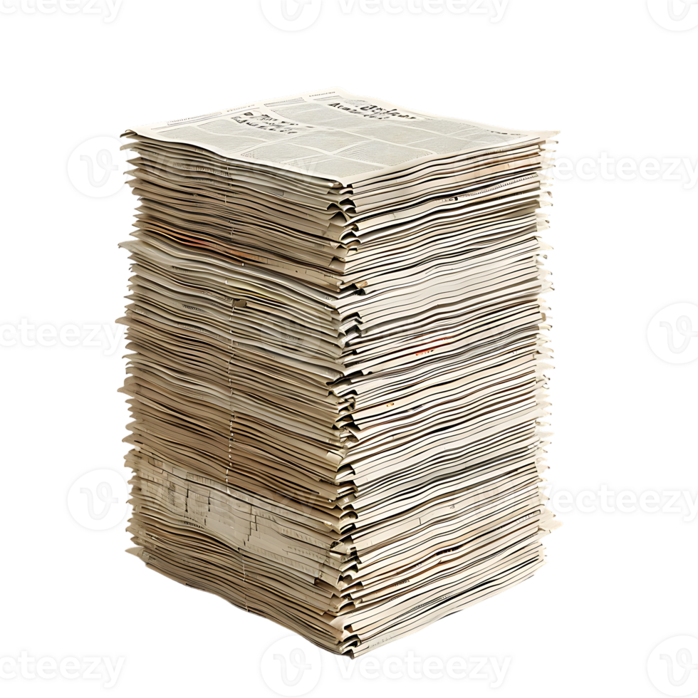 Isometric stack of newspapers, isolated against a transparent background png