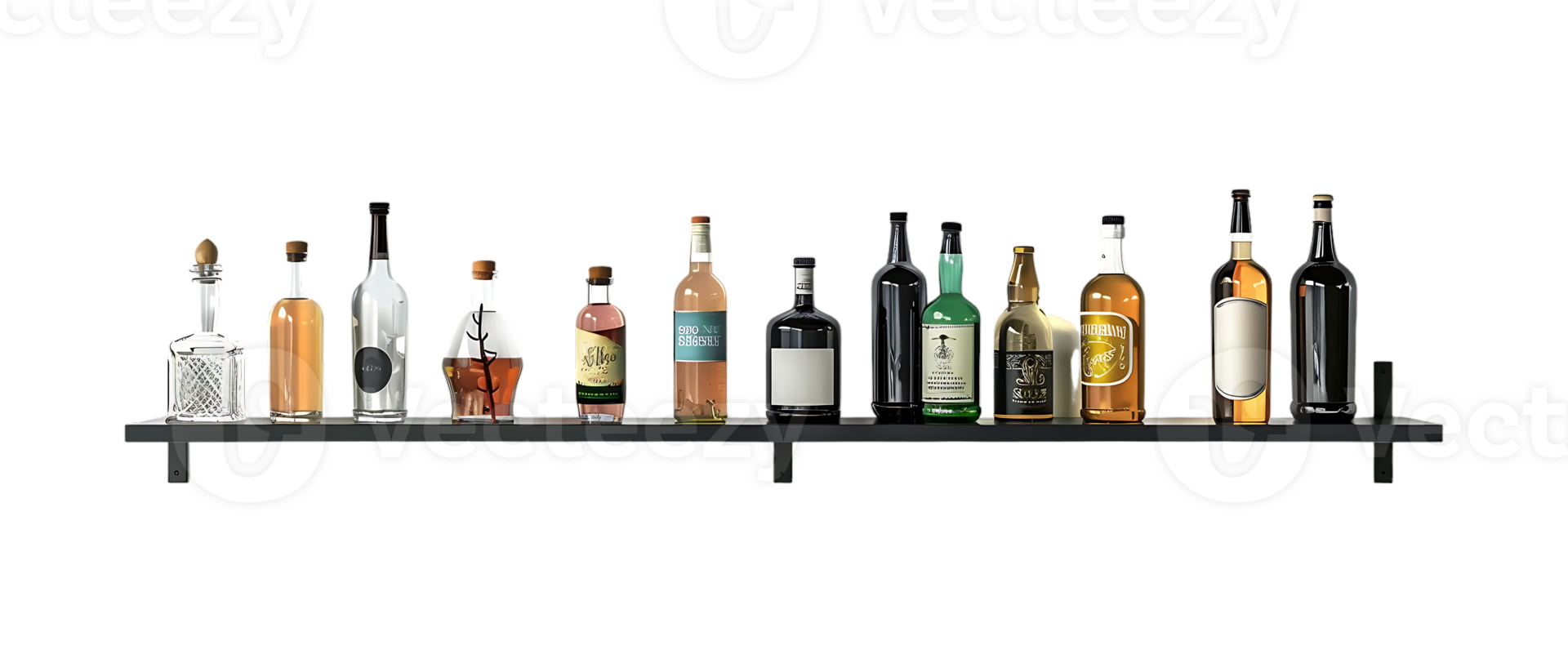 liquor shelf at the back bar, isolated against a transparent background png