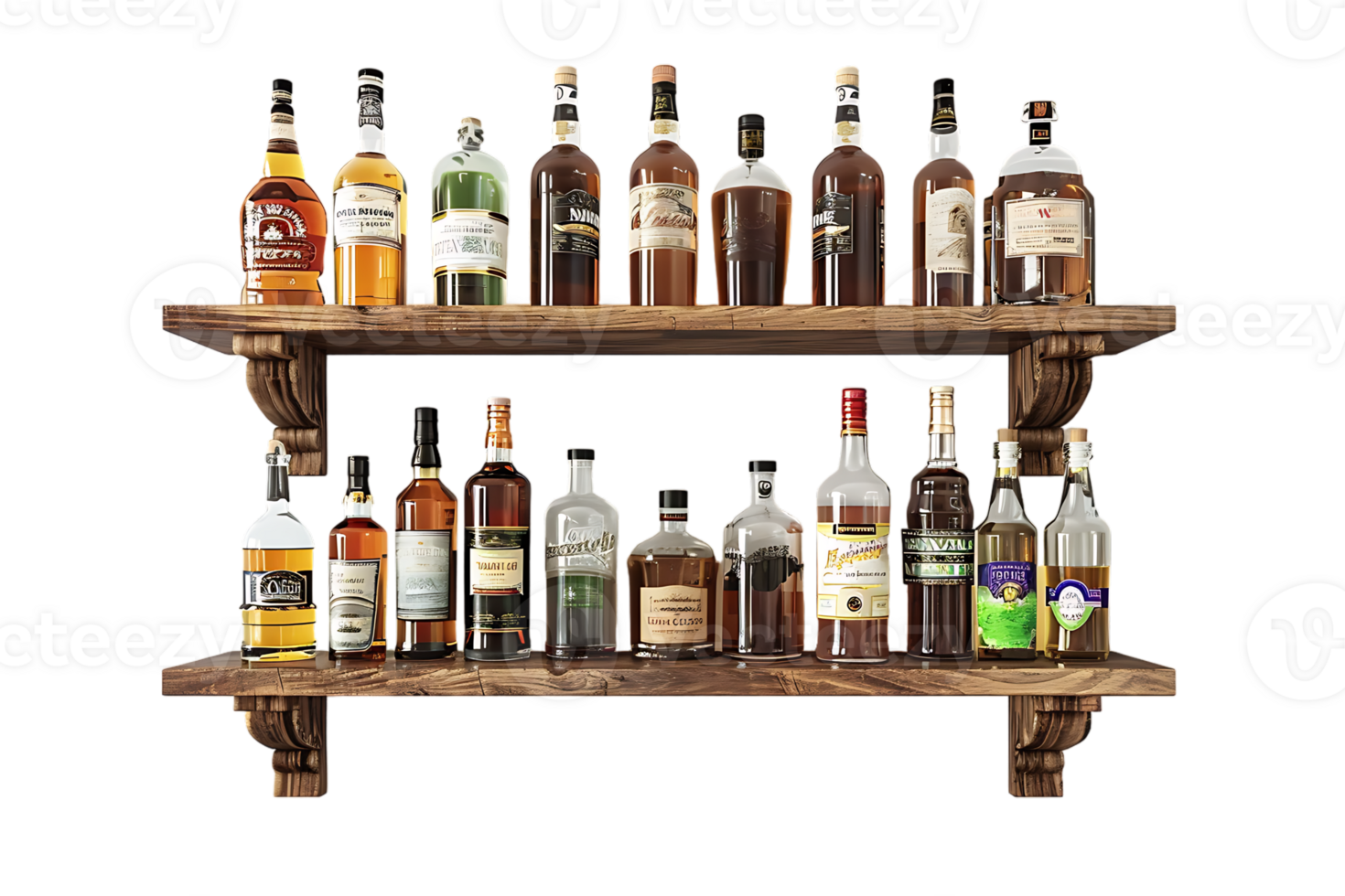 liquor shelf at the back bar, isolated against a transparent background png