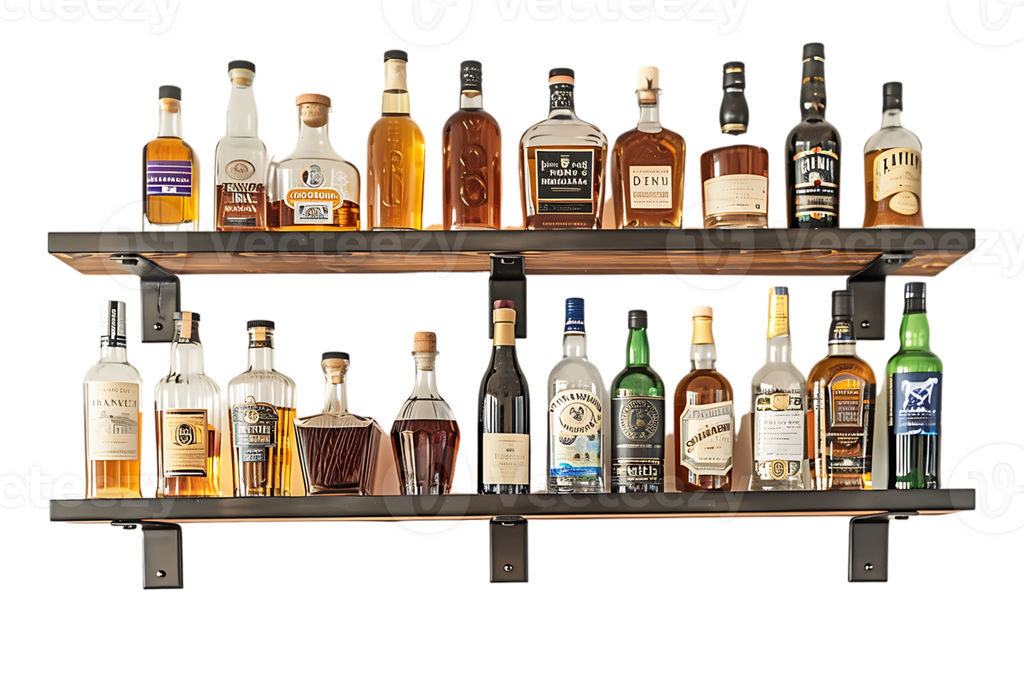 liquor shelf at the back bar, isolated against a transparent background png