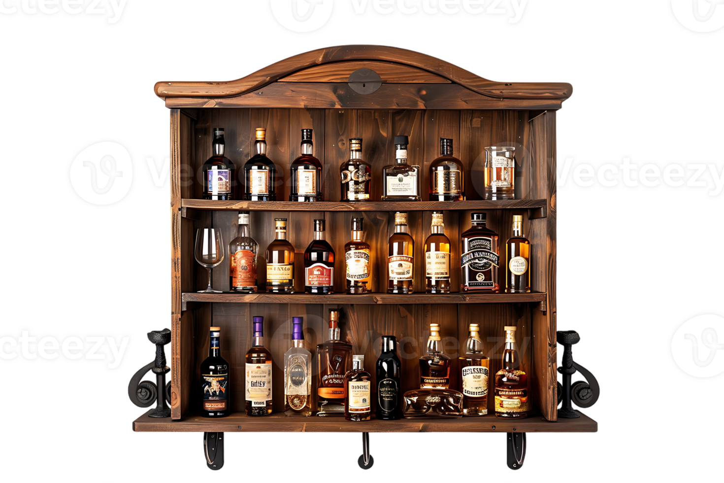 liquor shelf at the back bar, isolated against a transparent background png