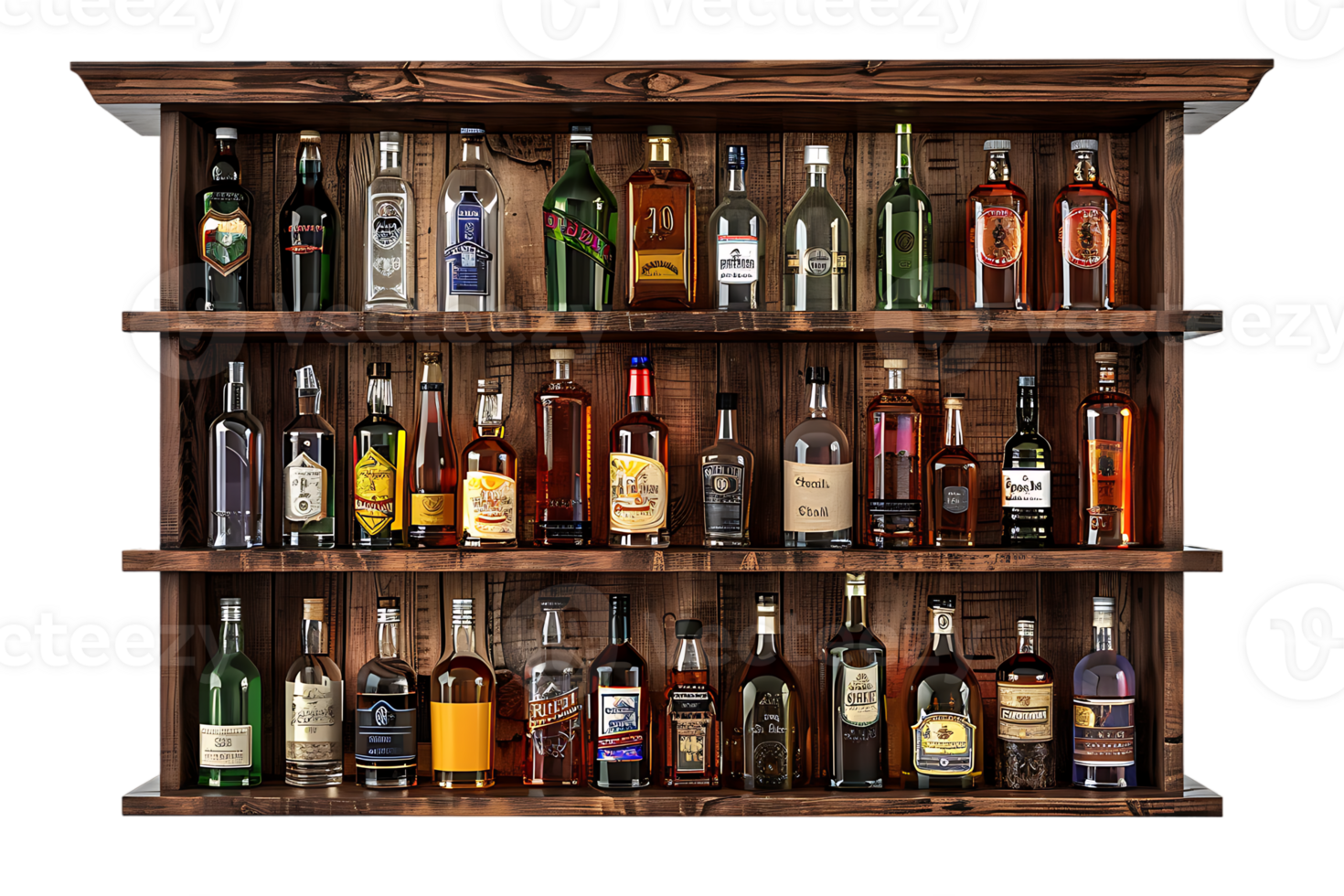 liquor shelf at the back bar, isolated against a transparent background png