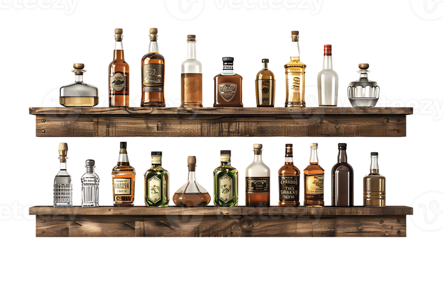 liquor shelf at the back bar, isolated against a transparent background png